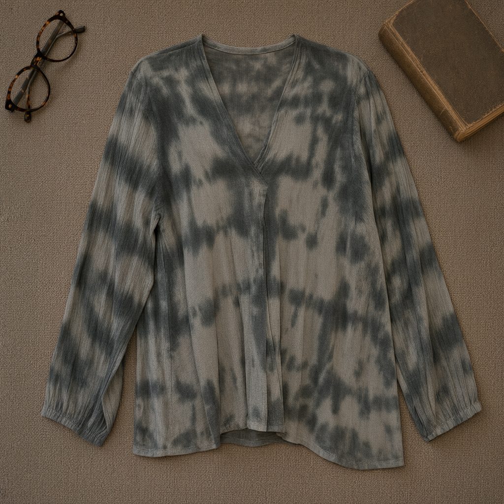 Blusa Jaropo Tie-Dye de Manga Larga con Escote en V desde arriba para mujer Angara Moda