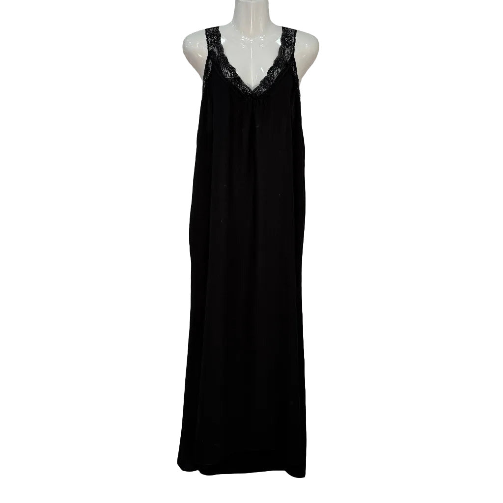 Vestido Lencero Straciatella - Vestido maxi de tirantes con encaje en escote V sobre fondo blanco para mujer Angara Moda