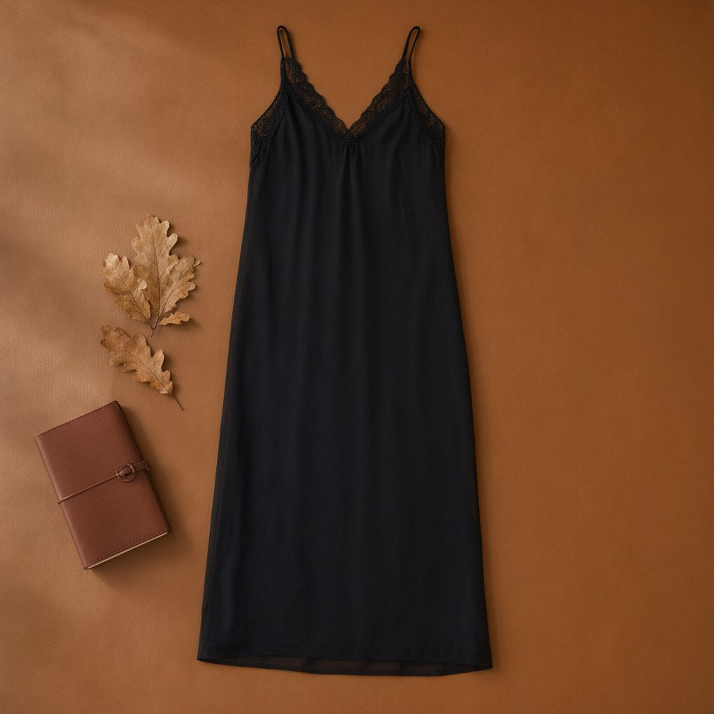 Vestido Lencero Straciatella - Vestido maxi de tirantes con encaje en escote V desde arriba para mujer Angara Moda