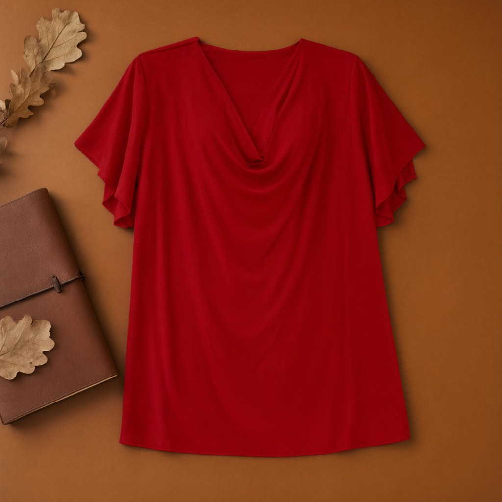 Blusa Candela con Escote Drapeado y Manga Mariposa desde arriba para mujer Angara Moda