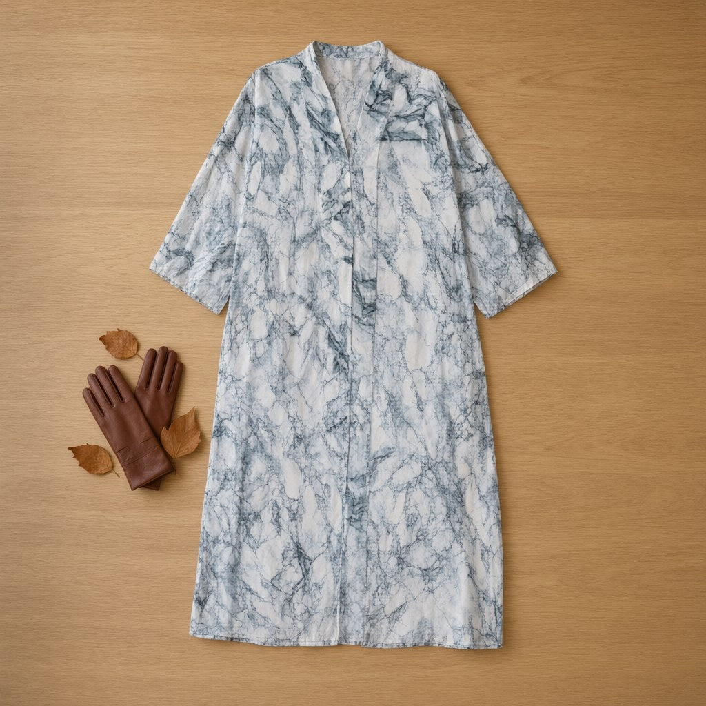 Kimono Corto Tormenta de Gasa con Estampado Efecto Mármol desde arriba para mujer Angara Moda