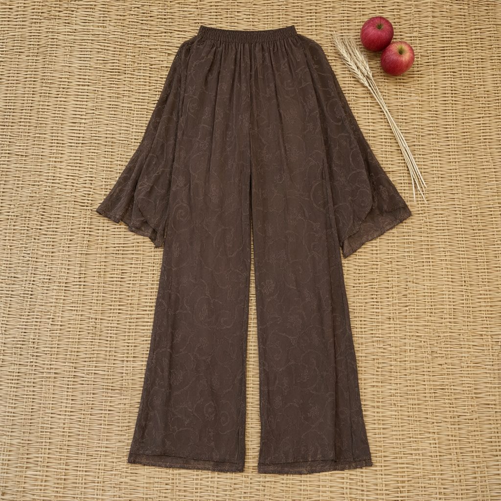 Pantalón Palazzo Princesa Estampado Arabesco con Cintura Elástica y Cordón desde arriba para mujer Angara Moda