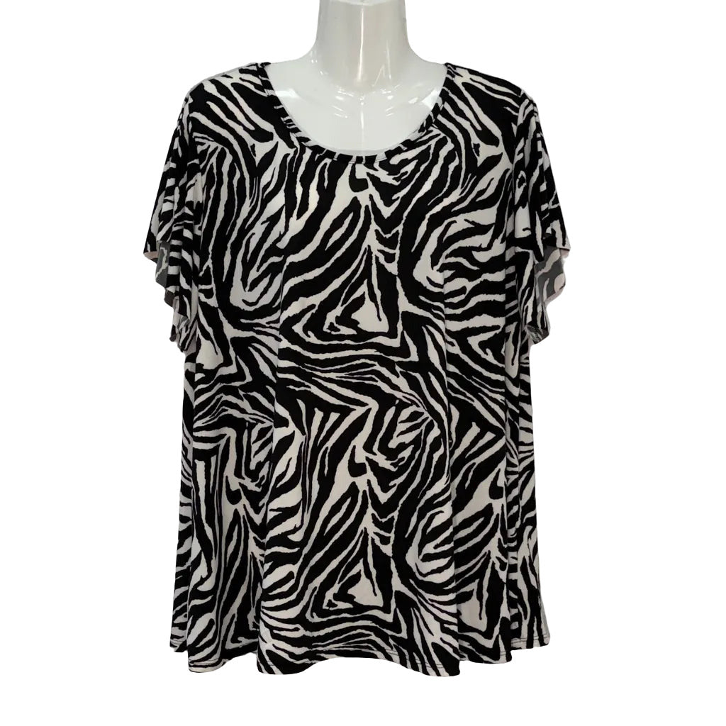 Camiseta Sabána de Estampado Animal Print con Manga Mariposa sobre fondo blanco para mujer Angara Moda
