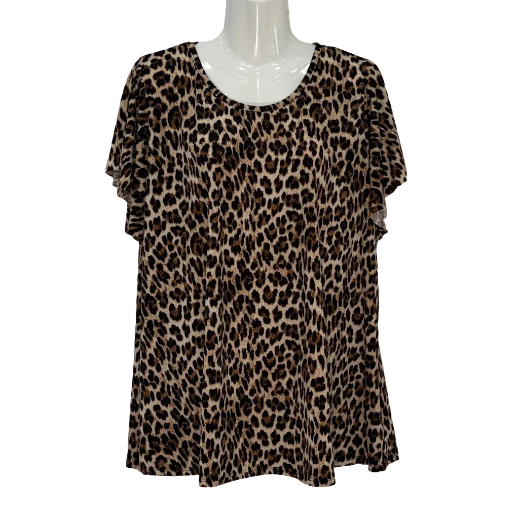 Camiseta Sabána de Estampado Animal Print con Manga Mariposa en color Leopardo 2 sobre fondo blanco para mujer Angara Moda
