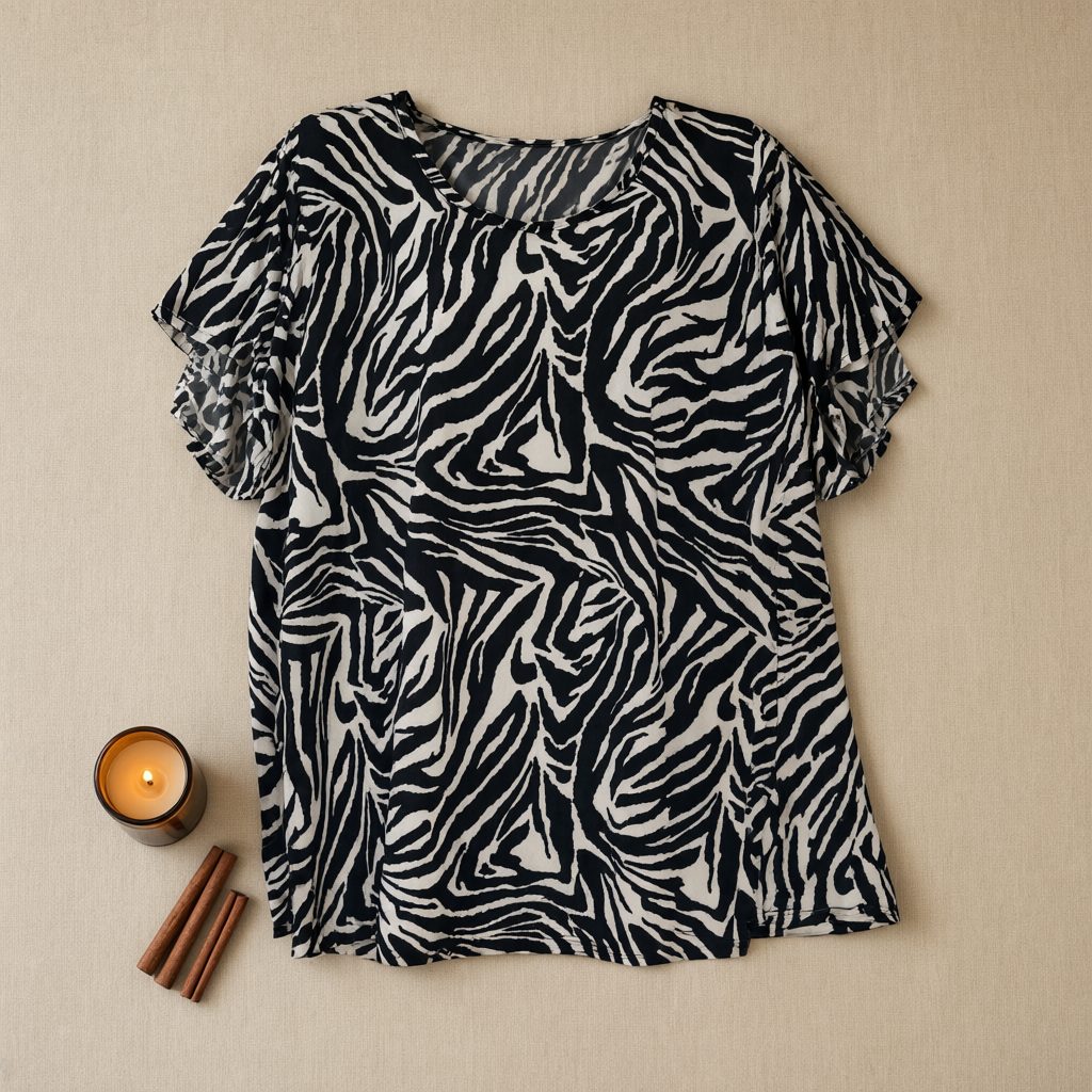 Camiseta Sabána de Estampado Animal Print con Manga Mariposa desde arriba para mujer Angara Moda