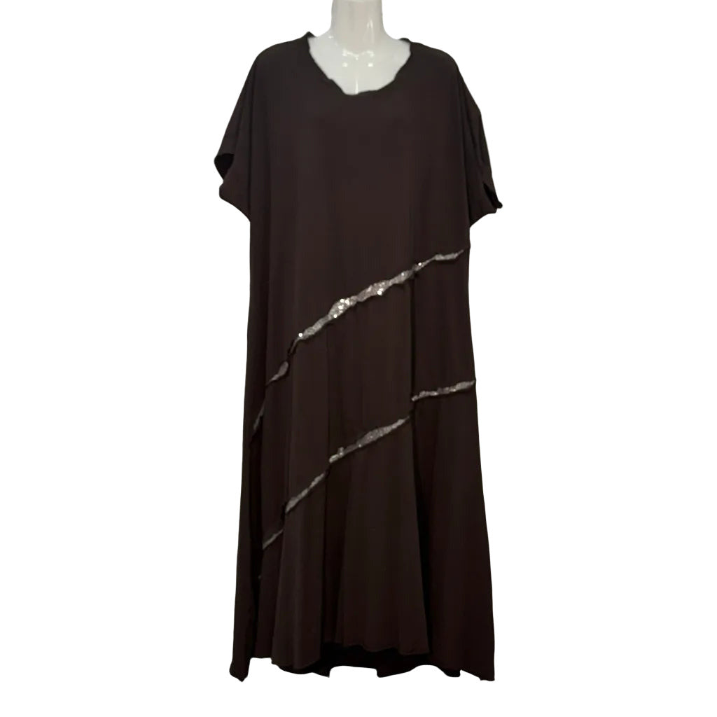 Vestido Largo Nápoles con Lentejuelas Diagonales en Marrón sobre fondo blanco para mujer Angara Moda