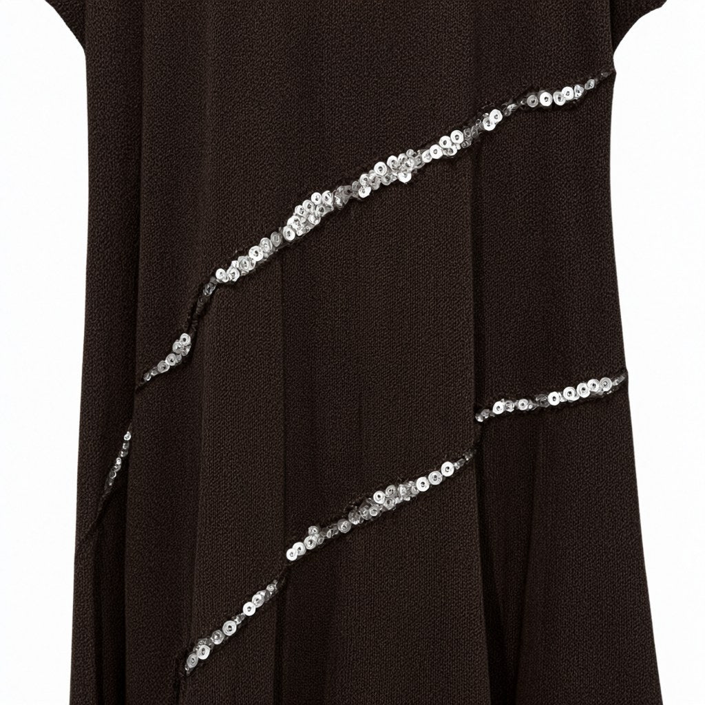 Detalle del tejido de Vestido Largo Nápoles con Lentejuelas Diagonales en Marrón para mujer Angara Moda