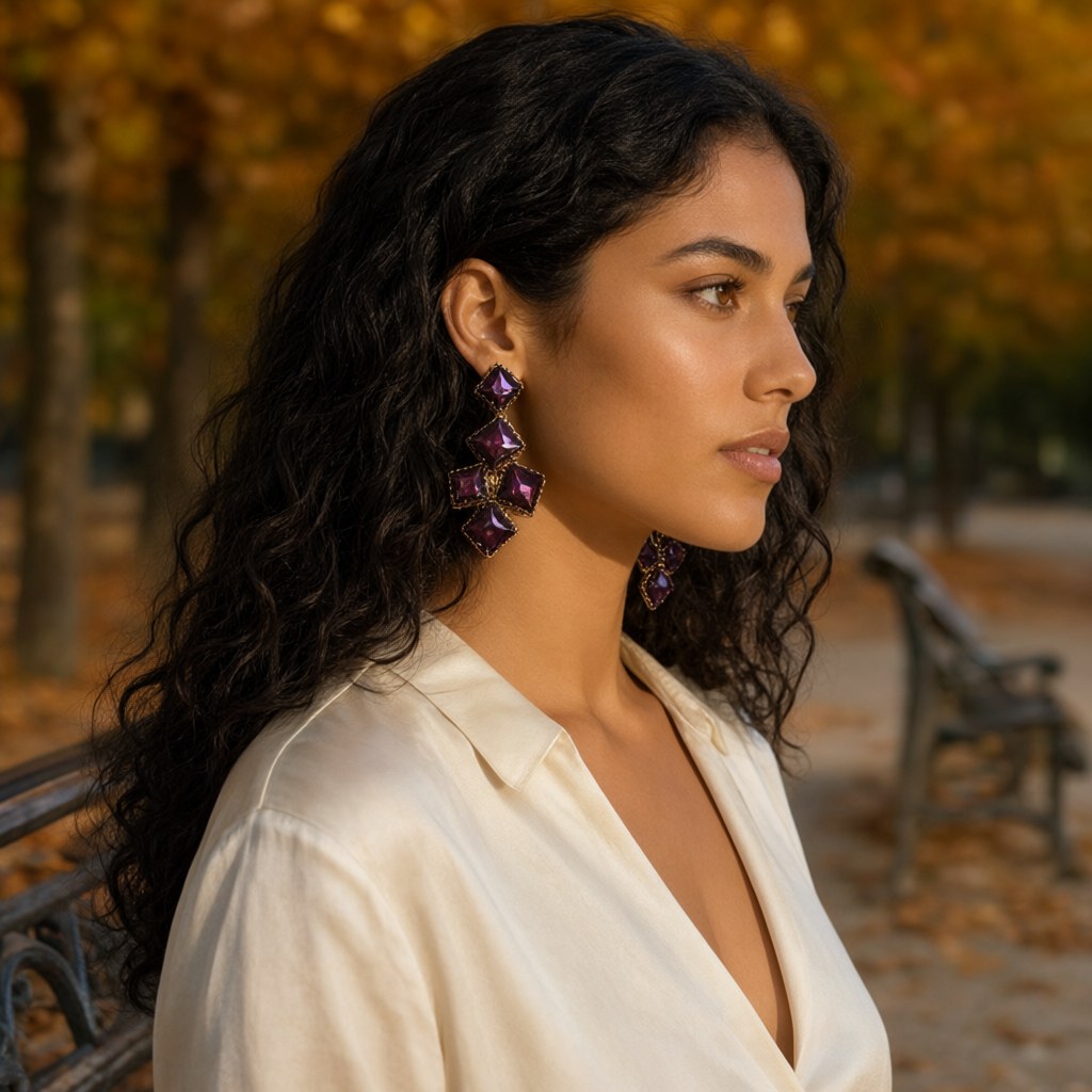 Pendientes Elena puestos en una modelo para mujer Angara Moda