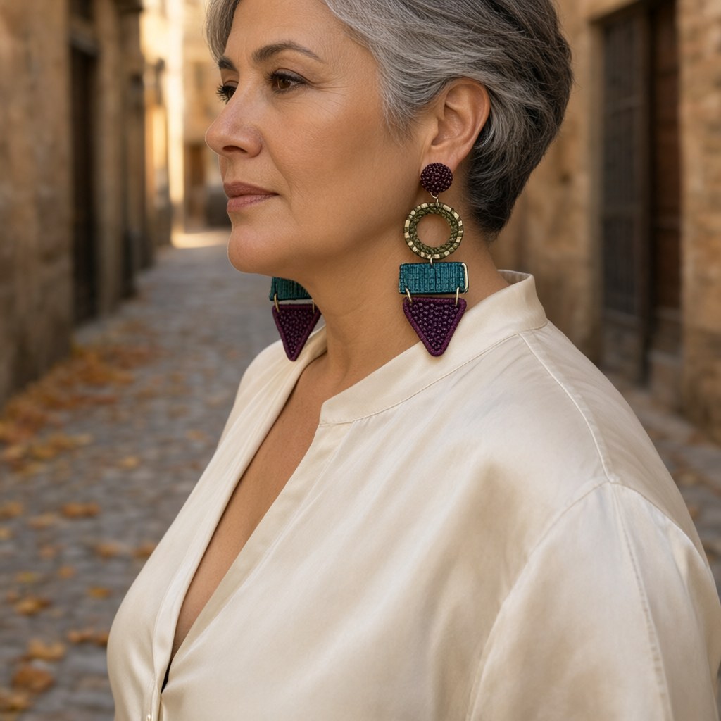 Pendientes Mireia puestos en una modelo para mujer Angara Moda