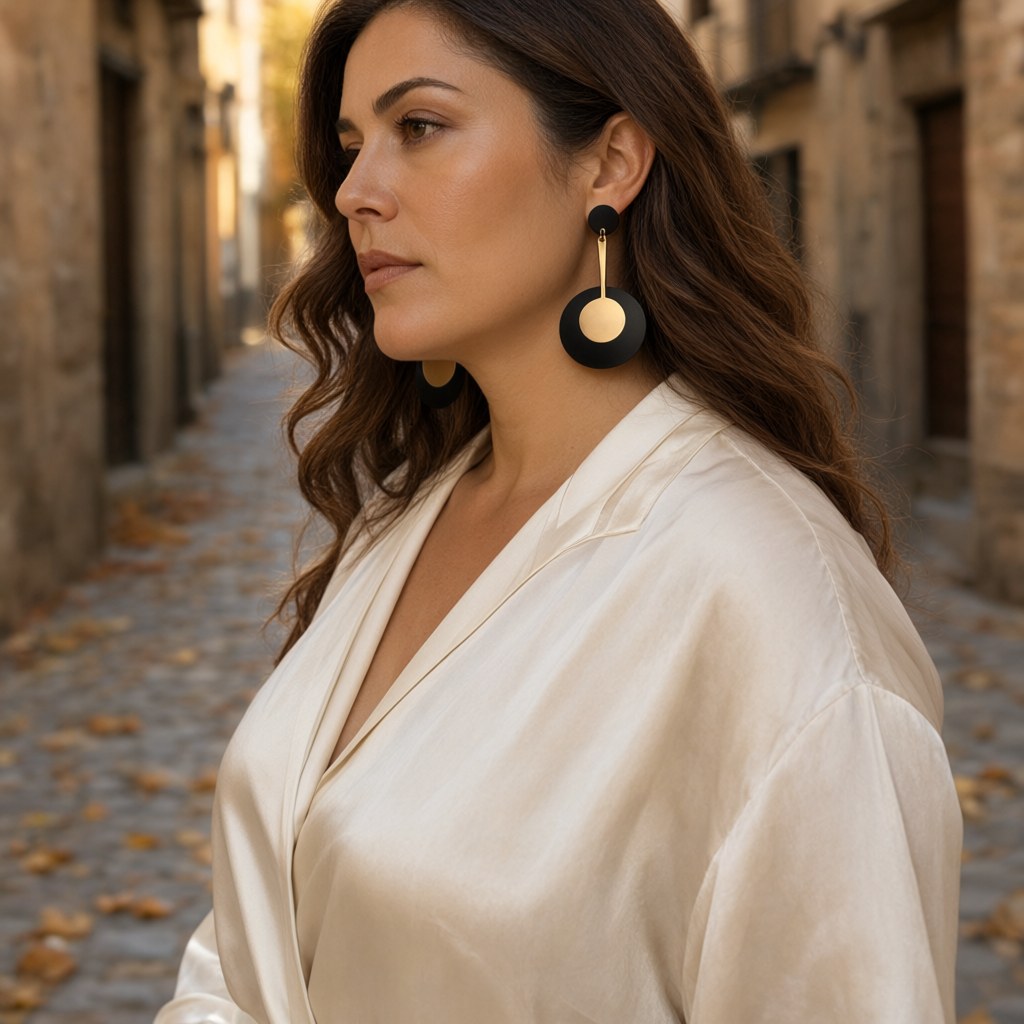 Pendientes Nieves puestos en una modelo para mujer Angara Moda