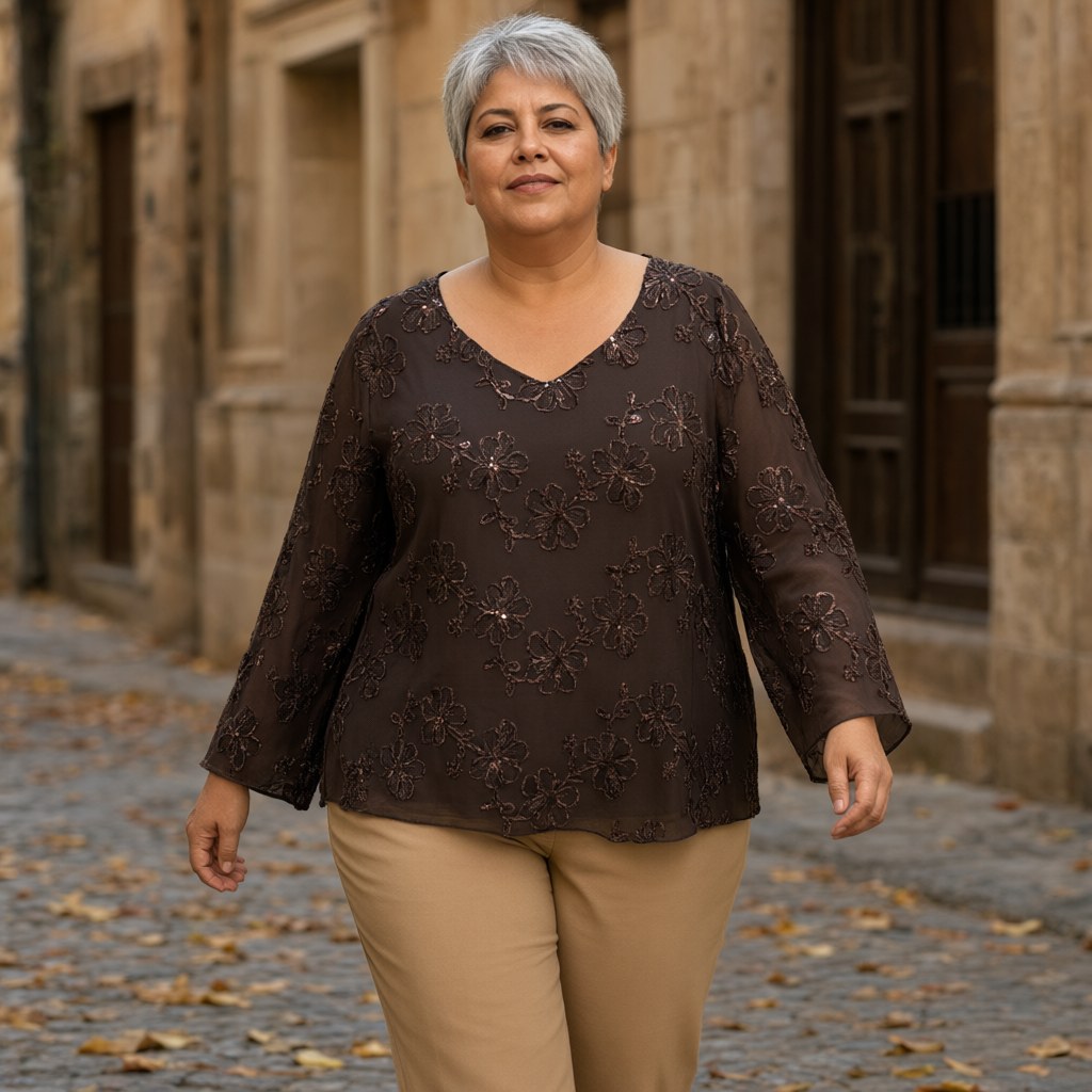 Blusa Elena con una modelo para mujer Angara Moda