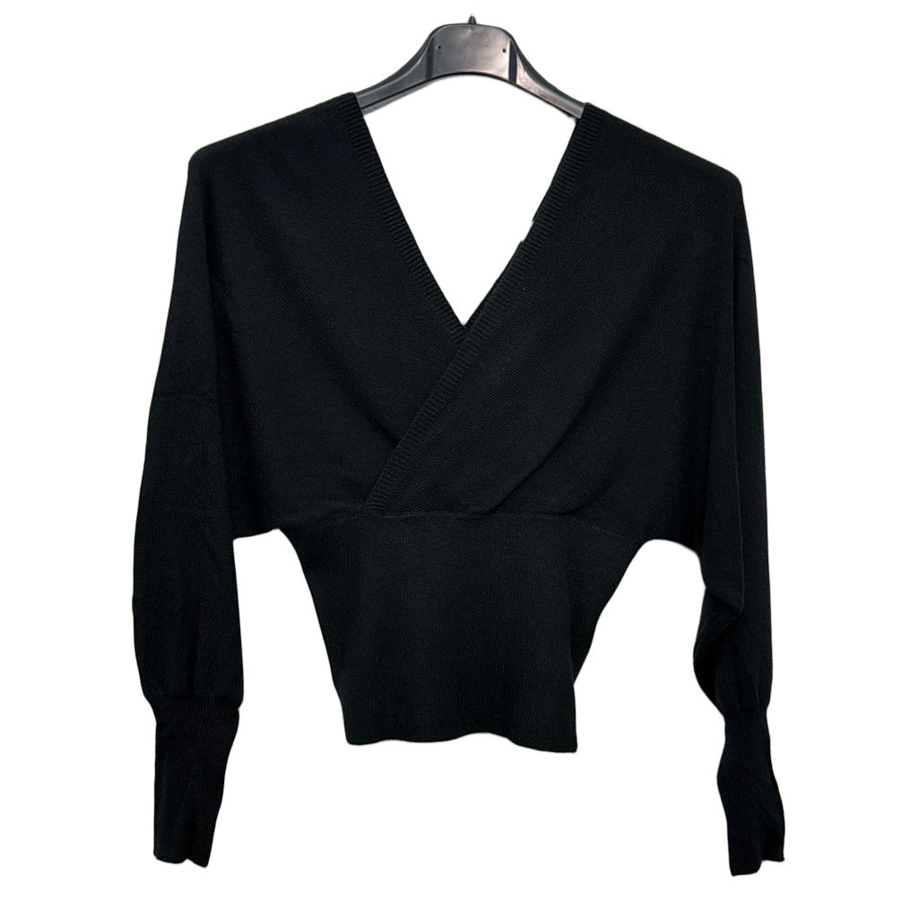 Jersey Marina de punto con escote en V y manga larga en color Negro sobre fondo blanco para mujer Angara Moda