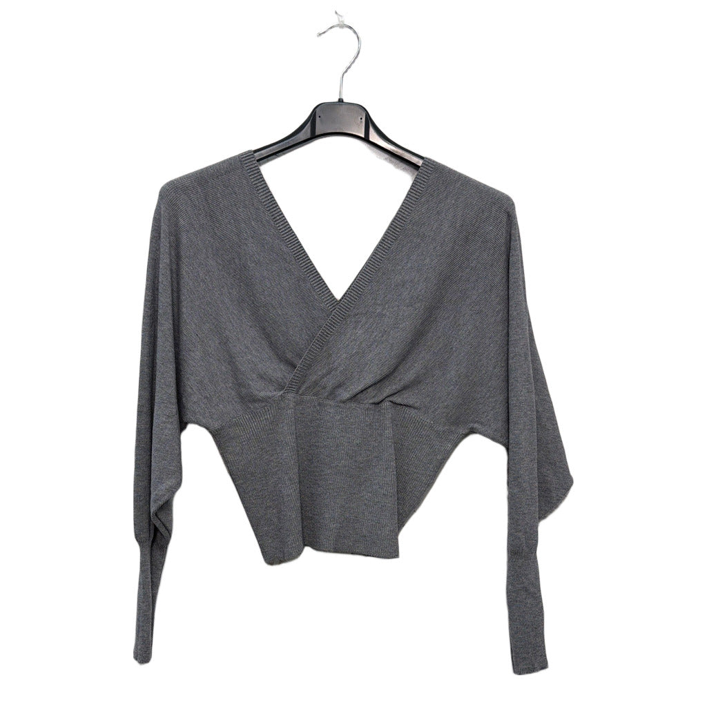 Jersey Marina de punto con escote en V y manga larga en color Gris sobre fondo blanco para mujer Angara Moda
