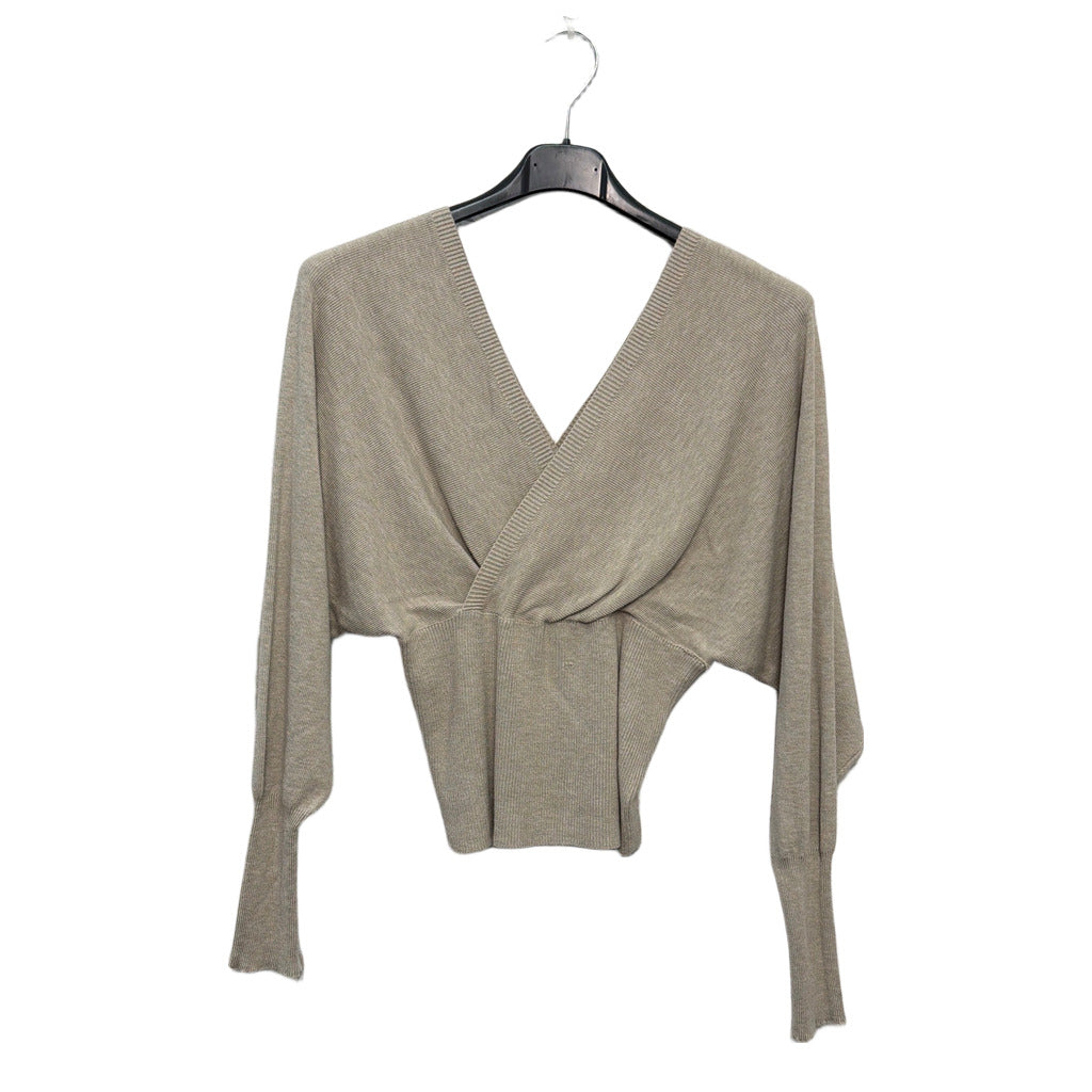Jersey Marina de punto con escote en V y manga larga en color Gris topo sobre fondo blanco para mujer Angara Moda