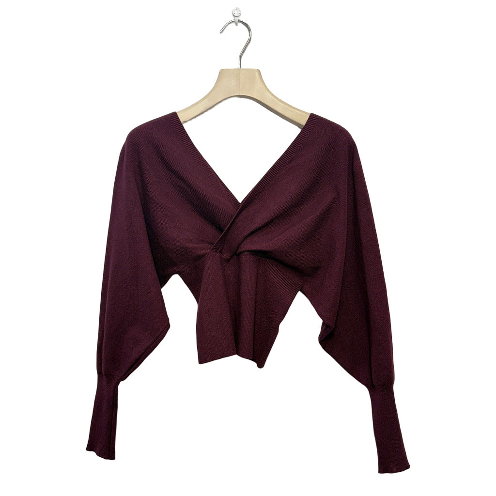 Jersey Marina de punto con escote en V y manga larga en color Vino oscuro sobre fondo blanco para mujer Angara Moda