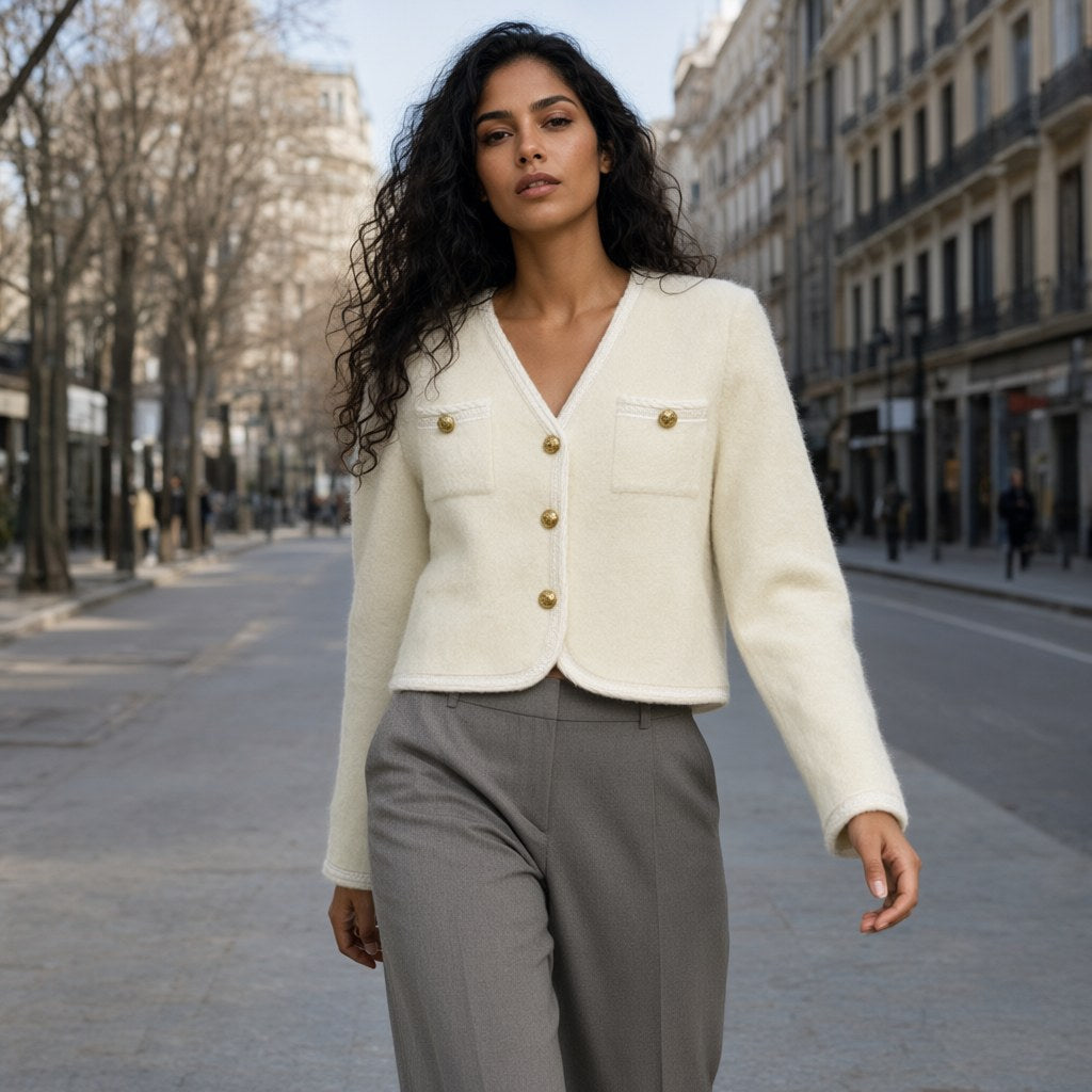 Chaqueta Flora con una modelo para mujer Angara Moda