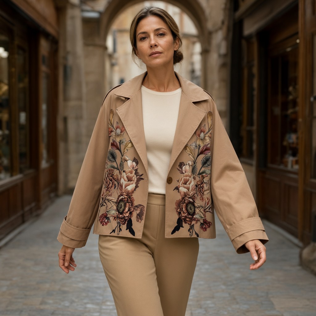 Chaqueta Hera con una modelo para mujer Angara Moda