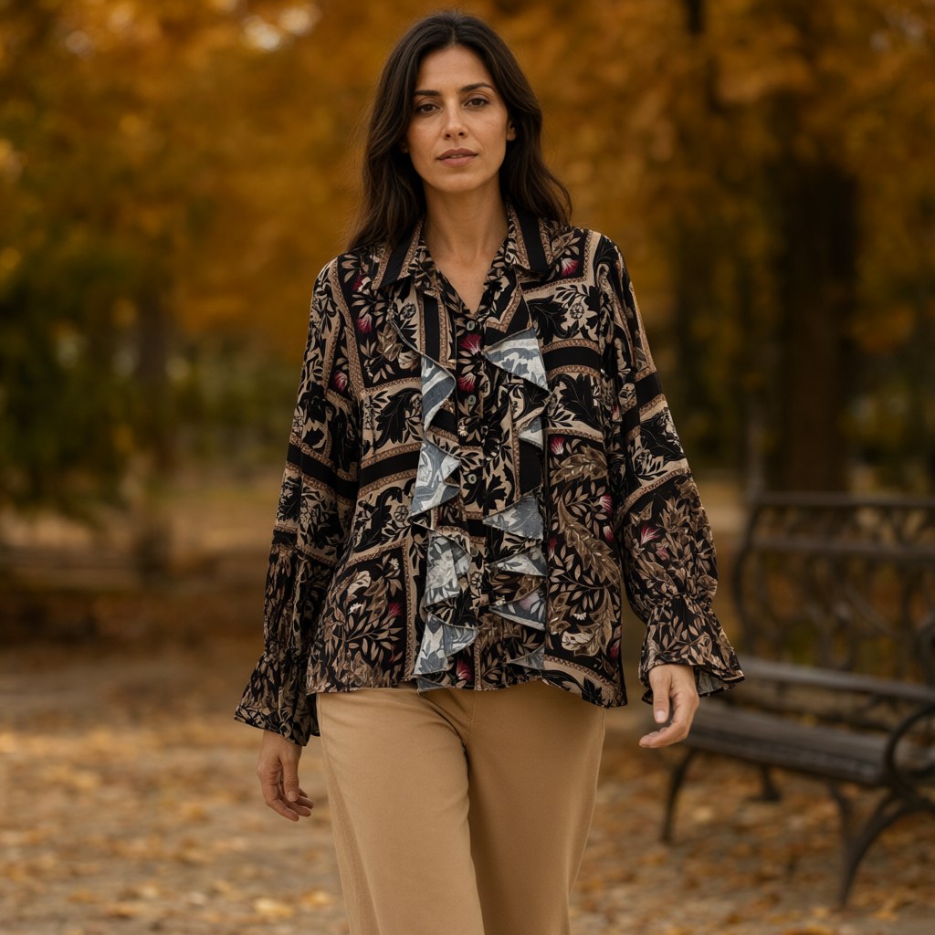 Blusa Altair con una modelo para mujer Angara Moda