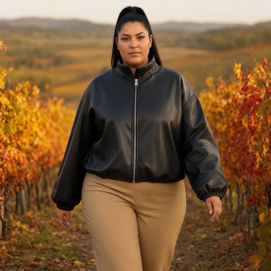 Chaqueta Ceres con una modelo para mujer Angara Moda