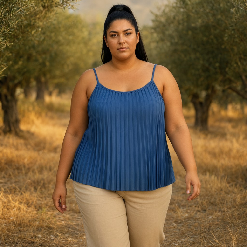 Top Hortensia con una modelo para mujer Angara Moda