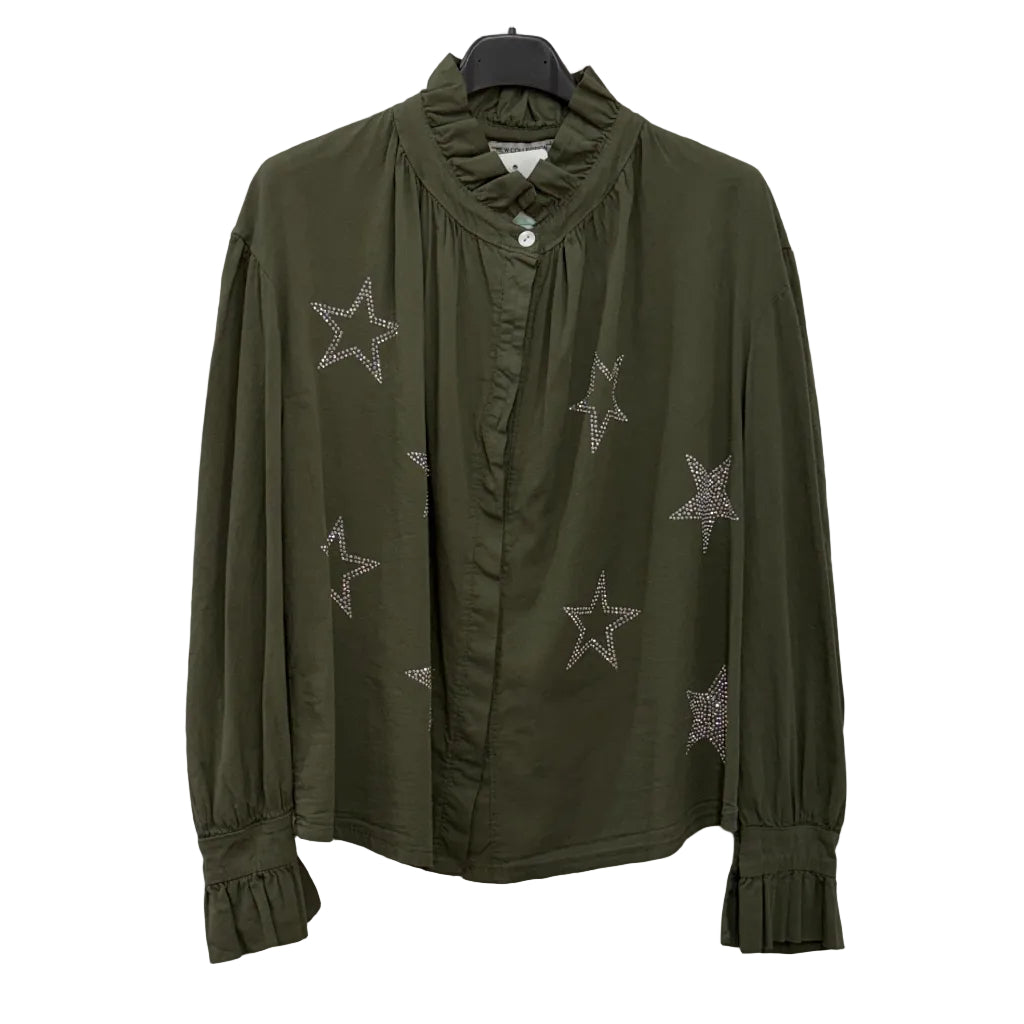 Camisa Brisa de Algodón con Estrellas de Strass y Volantes