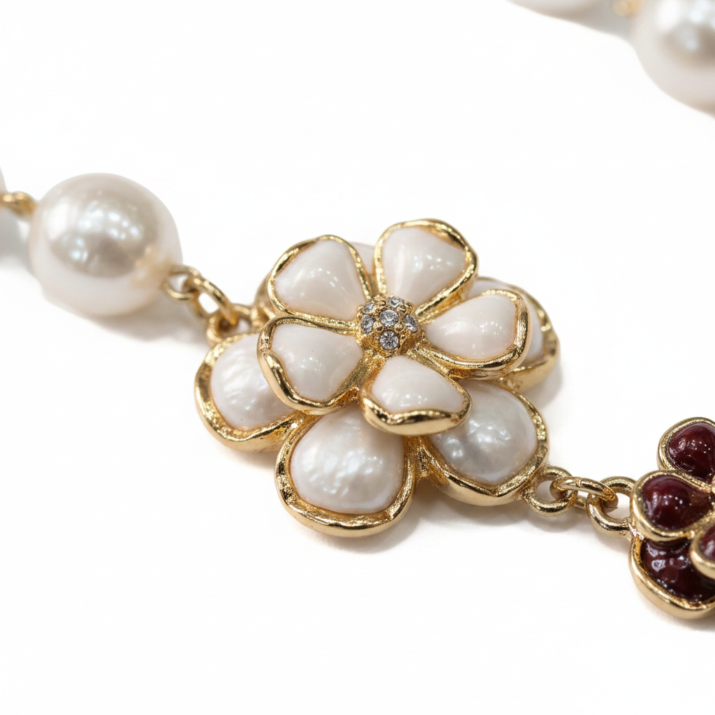 Collar Piluca macro perlas y flores