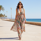 Conjunto pantalón y chaleco largo abierto sobre modelo