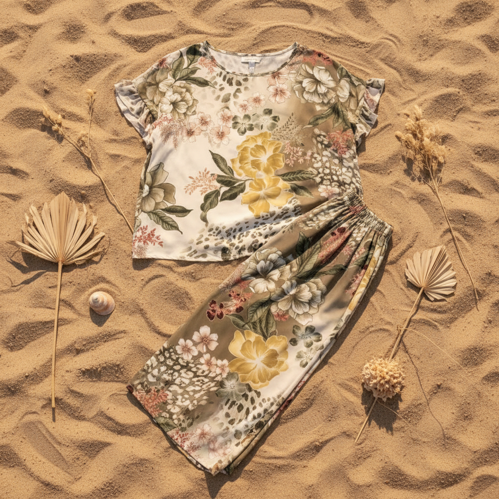 Conjunto Tropico flat lay