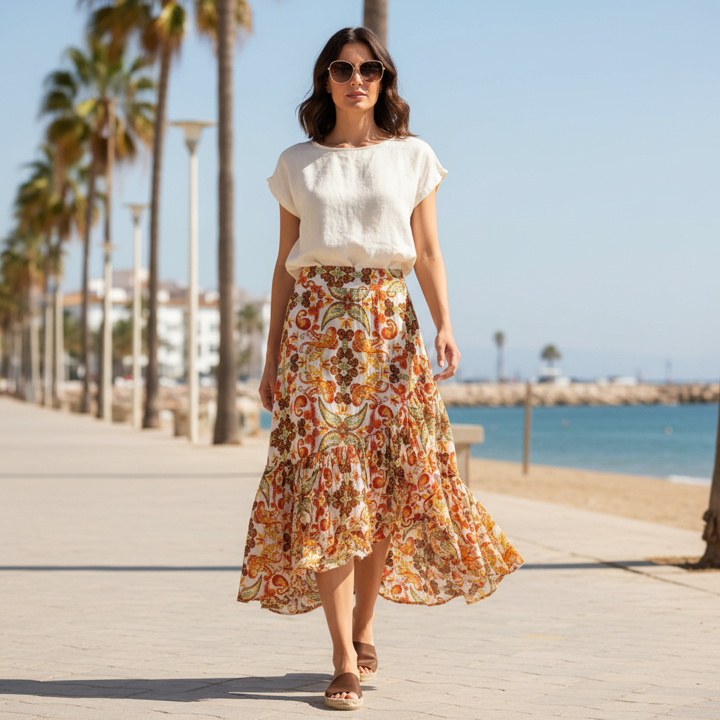 Falda paisley sobre modelo