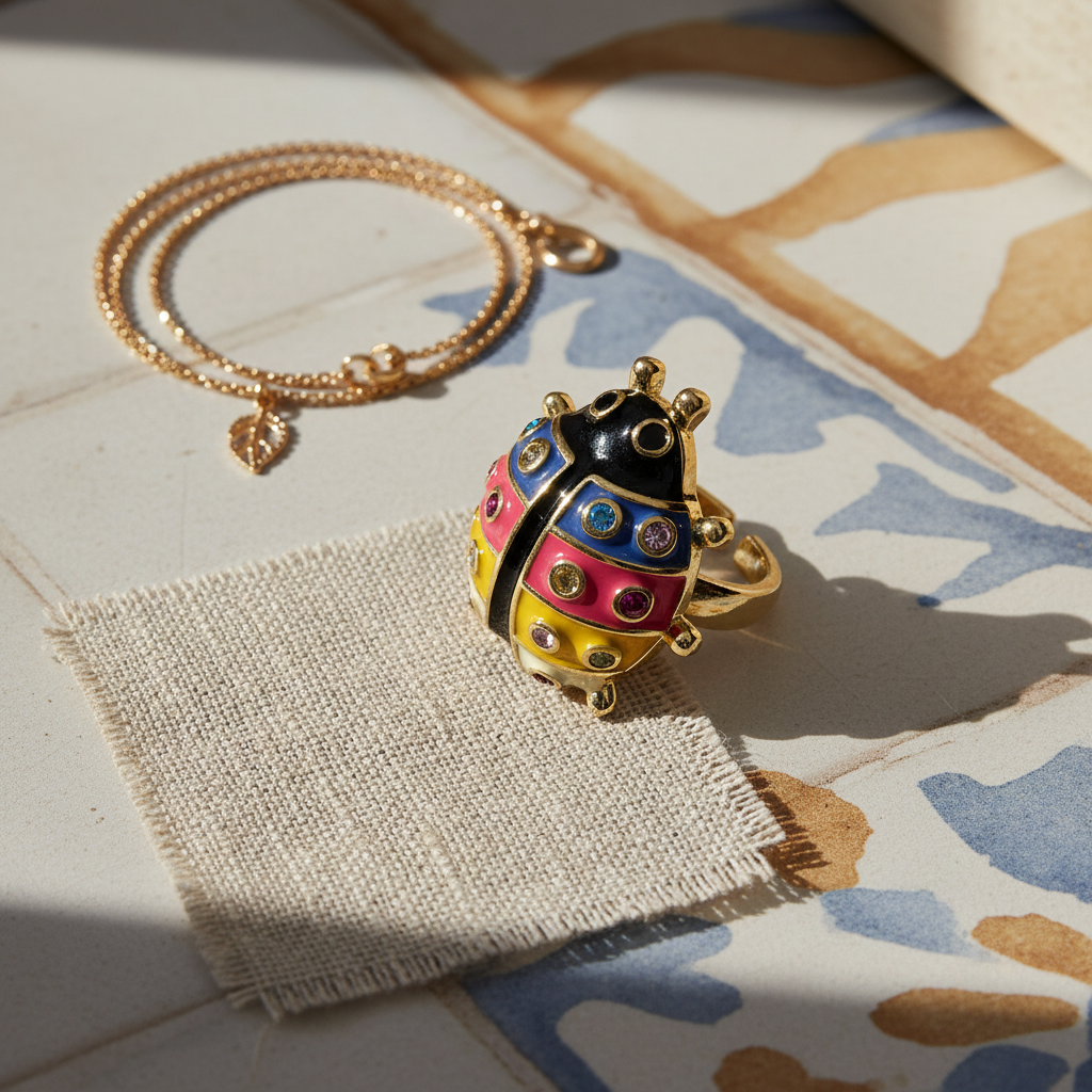 Flat lay del anillo Carolina