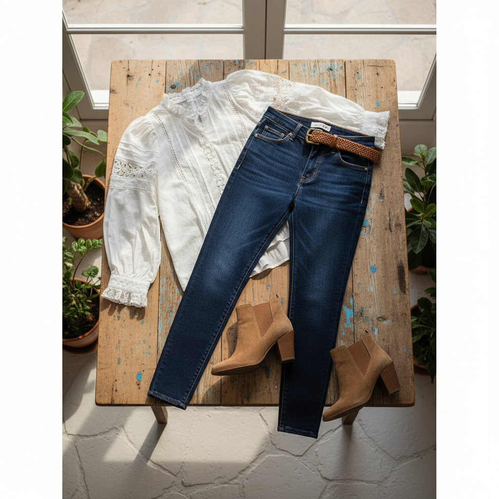 Flat lay editorial del Pantalón Vaquero Oeste