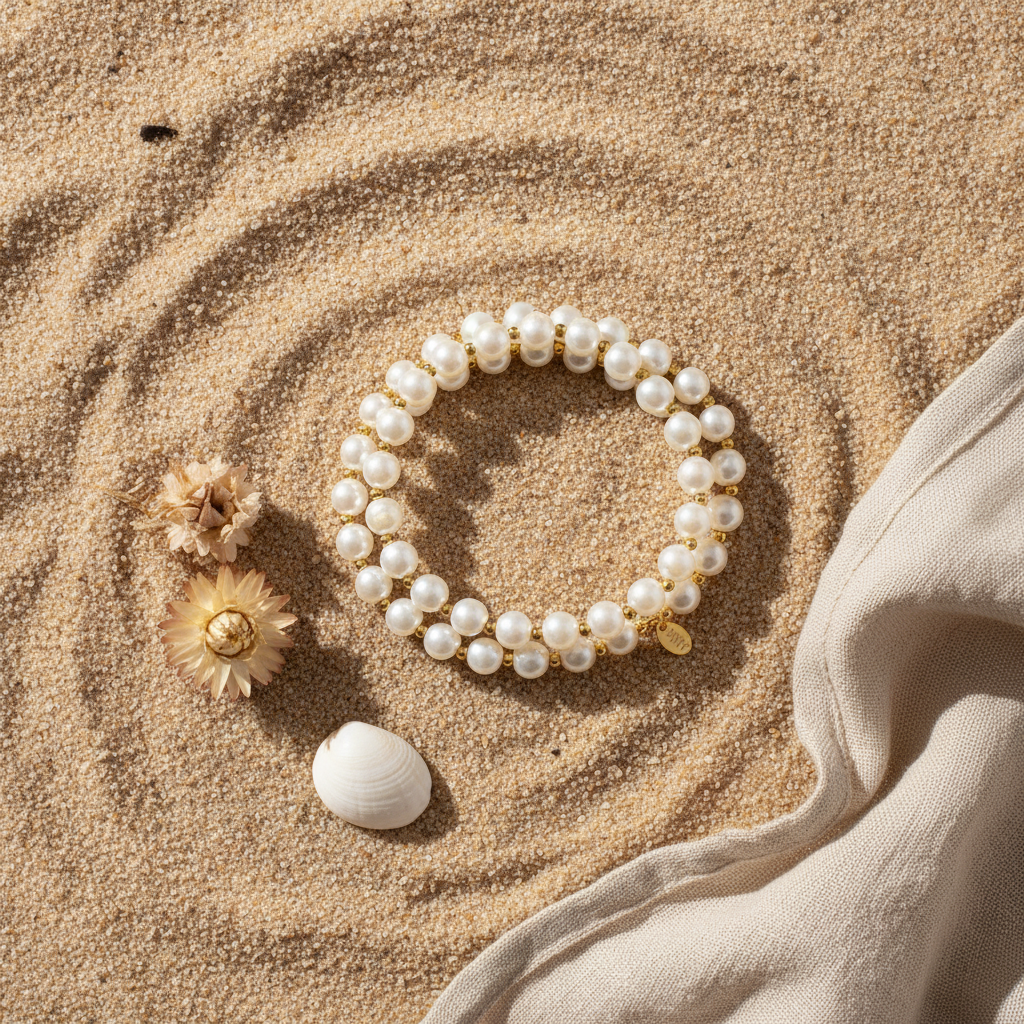Flat lay pulsera triperla