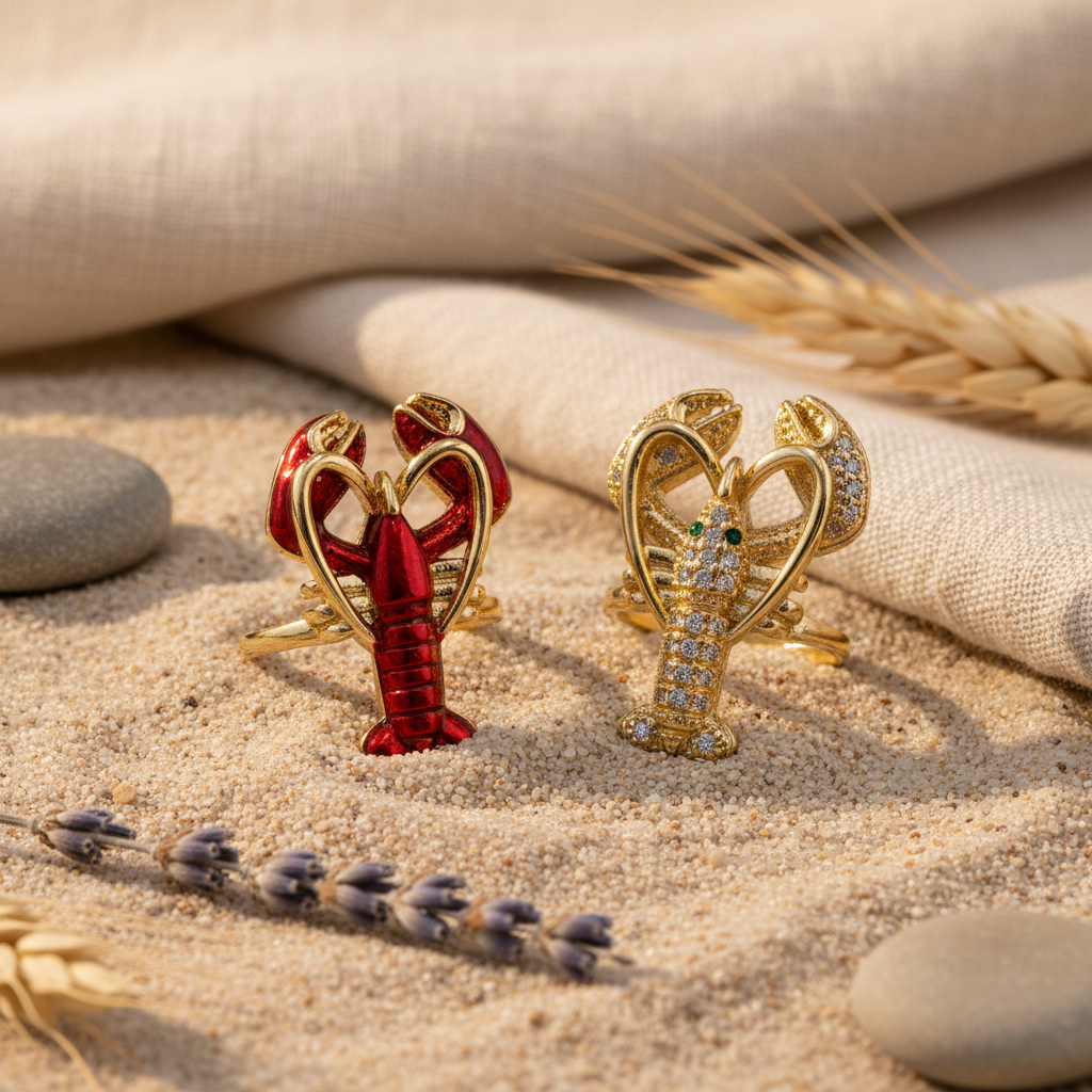 Anillo Langosta metal dorado rojo y dorado microcirconitas anillo abierto mujer Angara Moda