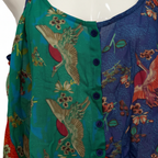 Top Erizo detalle macro estampado pájaros flores orientales hilo dorado Angara Moda