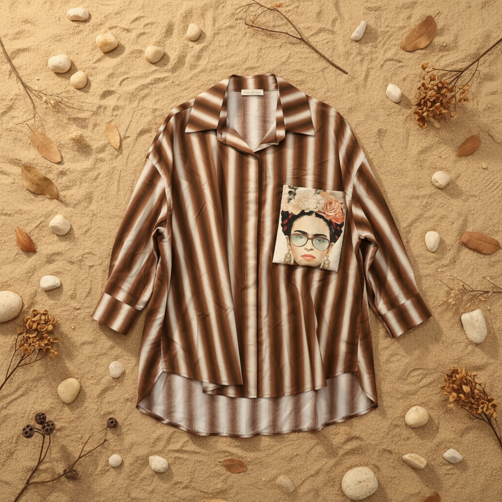Camisa oversize rayas degradadas fondo natural arena Angara Moda