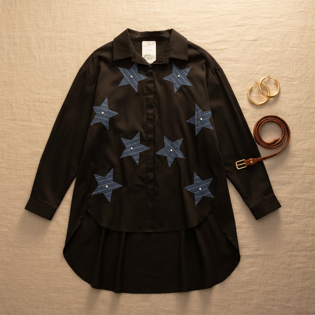 Camisa Cauce flat lay styling cinturón pendientes dorados lino Angara Moda