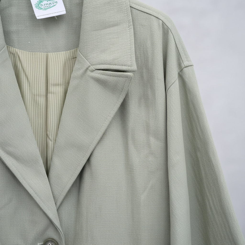 Abrigo Daiquiri tejido verde salvia abrigo midi tipo blazer detalle de solapa mujer Angara Moda