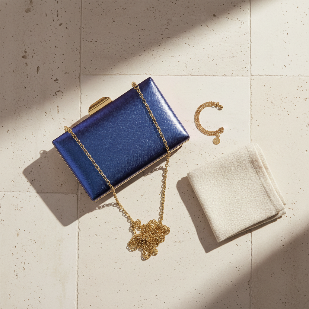Bolso Luciano acabado pebble azul marino y negro clutch con cadena mujer Angara Moda