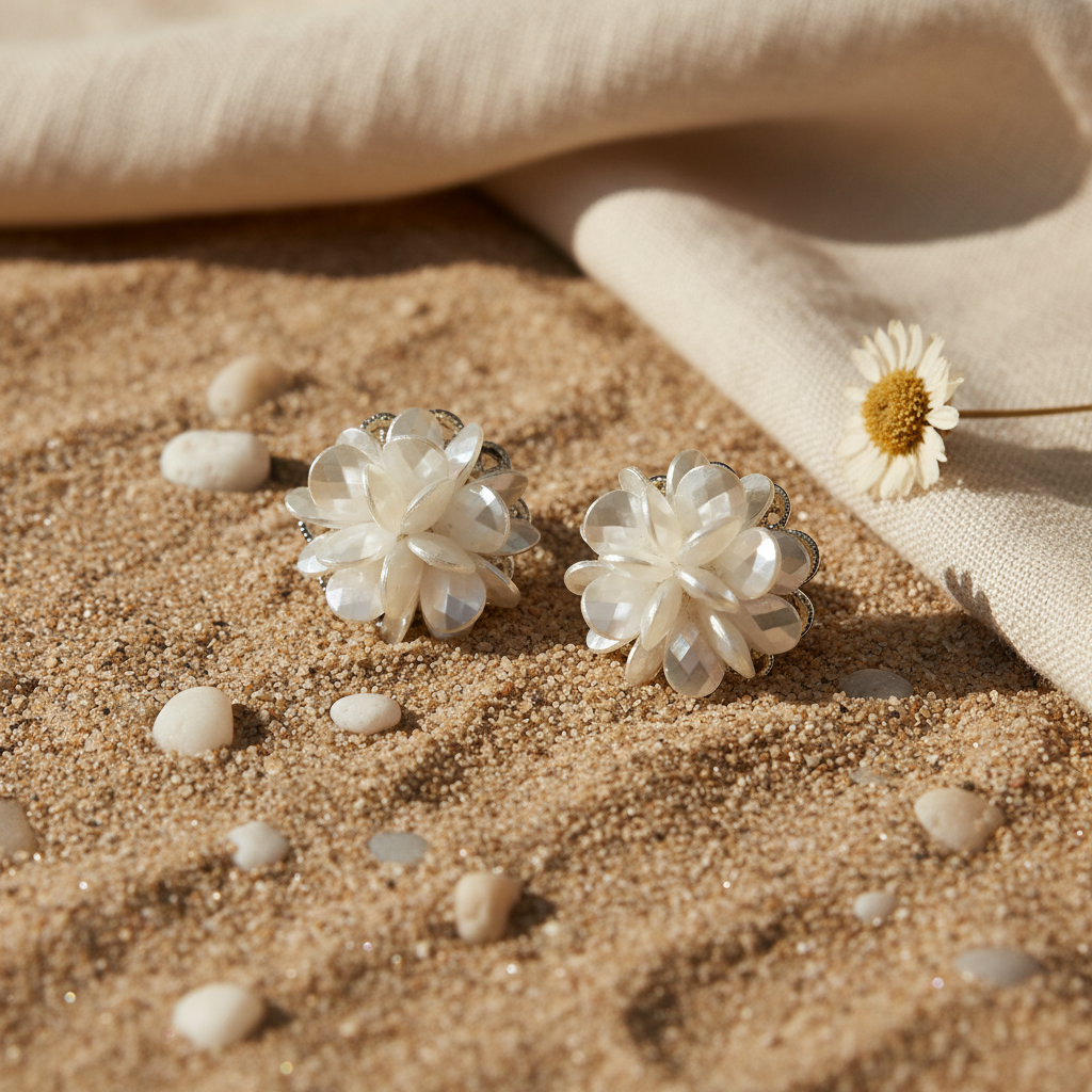 Pendientes Petunia flat lay fondo natural