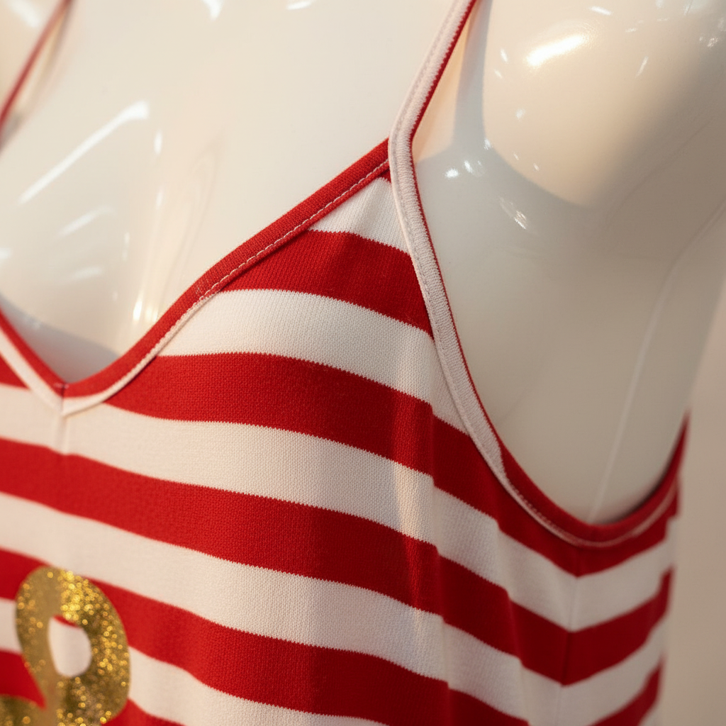 Mono Ariel detalle tirantes spaghetti escote V rayas Angara Moda