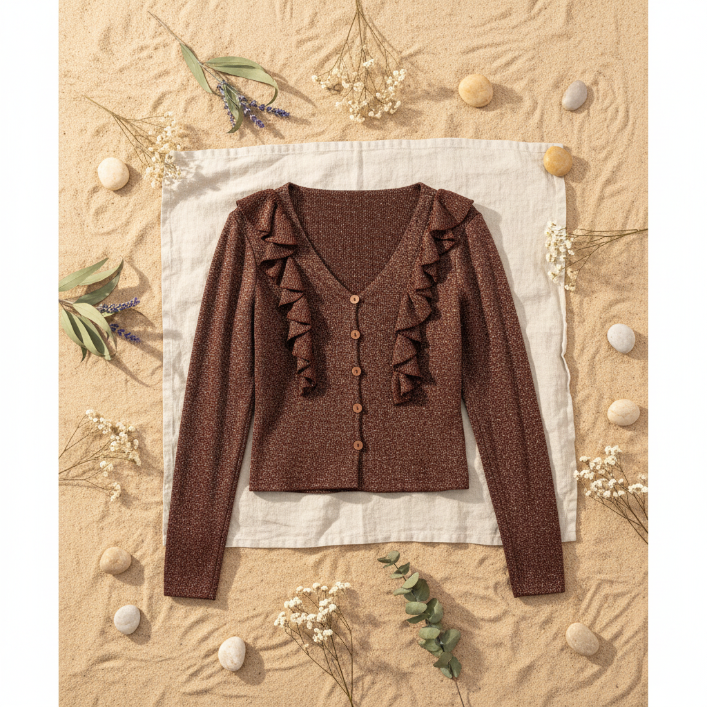 Blusa Rodonita lurex volantes fondo natural arena Angara Moda