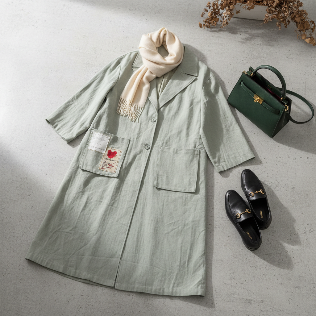 Abrigo Daiquiri tejido verde salvia abrigo midi tipo blazer flat lay mujer Angara Moda