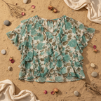 Blusa Manzana gasa volantes fondo natural arena pétalos Angara Moda