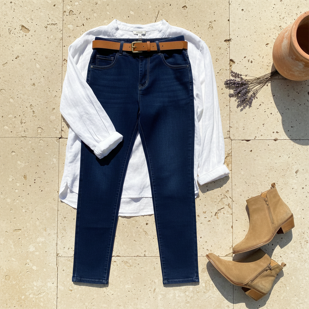 Pantalón Mezquite denim azul oscuro pantalón jegging flat lay mujer Angara Moda