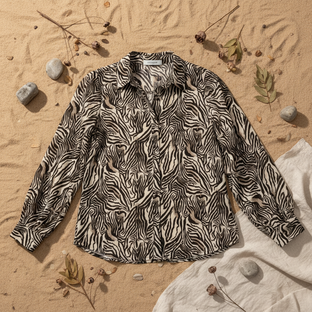 Camisa Bruma animal print cebra fondo natural arena Angara Moda