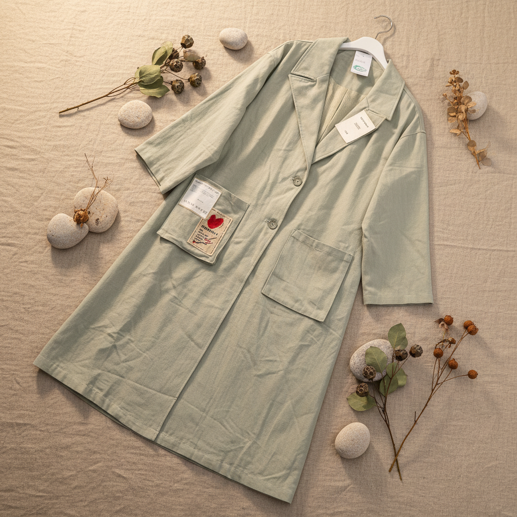 Abrigo Daiquiri tejido verde salvia abrigo midi tipo blazer sobre fondo natural mujer Angara Moda