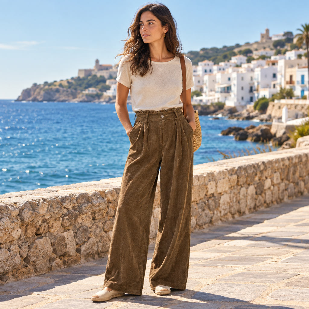 Pantalón Antonella pana camel pierna ancha mujer Angara Moda