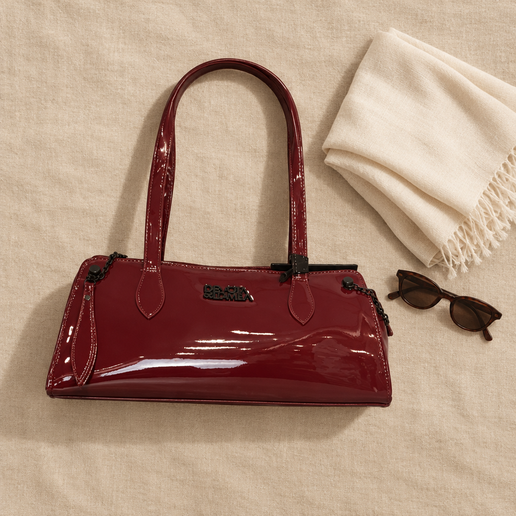 Bolso Garza de acabado brillante burdeos con complementos para mujer Angara Moda
