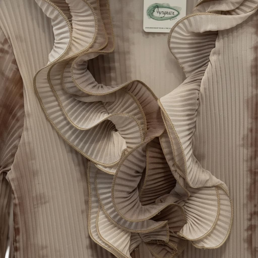 Detalle volantes plisados cuello blusa ceremonia Angara Moda