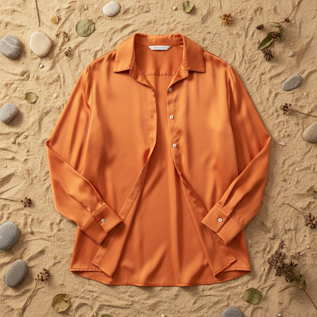 Camisa Alba raso fluido fondo natural arena Angara Moda